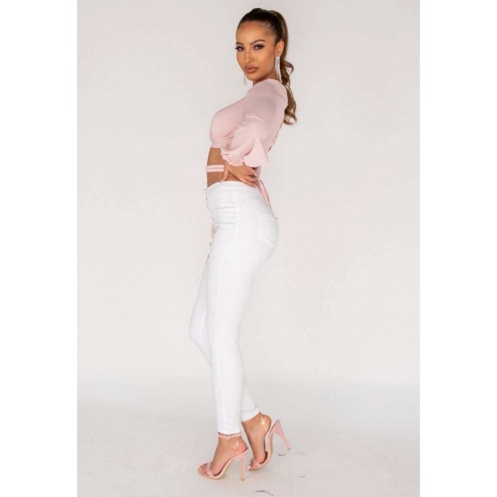 White High Waist Skinny Denim Jeggings - Picture 9 of 14